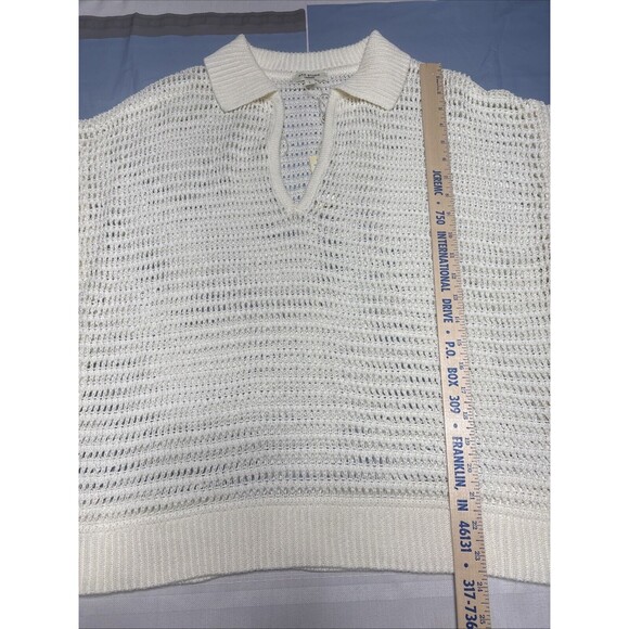 NWT -Max Studio London Open Weave V Neck Cream Sweater -Size Large - Picture 4 of 10